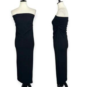 Shein Ribbed Knit Tube Dress Black Bodycon Ruched Strapless Sz S‎